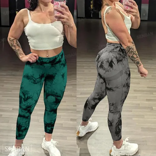 Vista 3 de SENBAN Leggings de entrenamiento para mujer pantalones de yoga de cintura alta con levantamiento de glúteos, leggings de gimnasio sin costuras