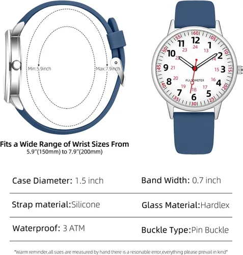 Vista 2 de Reloj de enfermera para mujer, resistente al agua, analógico, de silicona, con segundero, reloj de enfermería