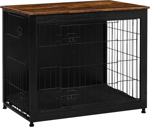 Vista 33 de DWANTON - Perrera con cojín, de madera, con puertas dobles, para interiores, S, M, L, 27.2 pulgadas de largo, negro