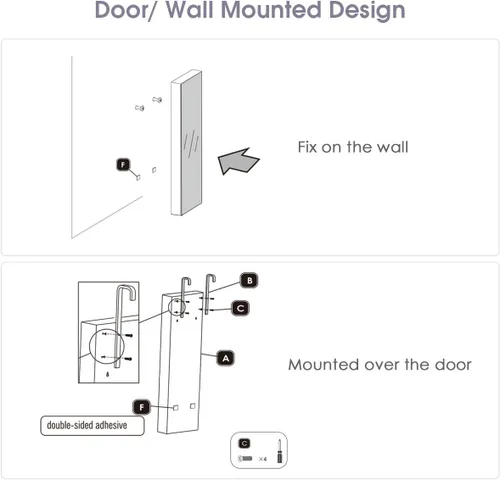 Vista 8 de Giantex Armario de joyería para puerta de pared con espejo de longitud completa 2 LED con cerradura grande organizador de joyas con espejo ancho