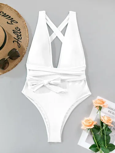 Vista 4 de Lilosy - Traje de baño sexy de una pieza, con tirantes cruzados y tanga de corte alto estilo brasileño