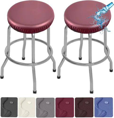 Vista 16 de Fundas para taburetes, paquete de 2 fundas elásticas impermeables de poliuretano para taburetes de bar, extraíbles y lavables, con bandas elásticas