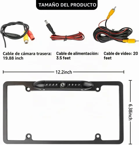 Vista 2 de Cámara de respaldo para matrícula, cámara de visión trasera de noche HD con 8 LED, cámara de visión trasera para auto de 170° de ángulo amplio