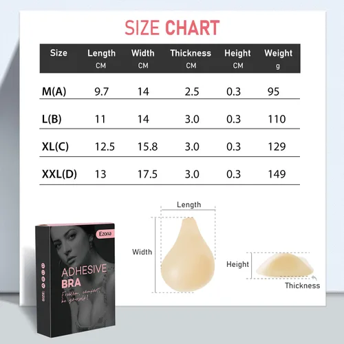 Vista 6 de Sujetador adhesivo Push Up Lift adhesivo sin tirantes, invisible, reutilizable, silicona fuerte adherencia, V profundo para mujeres y niñas, Desnudo