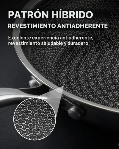 Vista 4 de Sartén antiadherente de 8 pulgadas con tapa, sartén híbrida antiadherente de acero inoxidable con mango de enfriamiento permanente, sin PFOA,