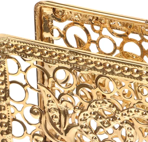 Vista 8 de Hemobllo Retro Metal Napkin Holder Gold Rectangular Freestanding Napkin Stand Decorative Tissue Rack for Kitchen Dining Table Farmhouse