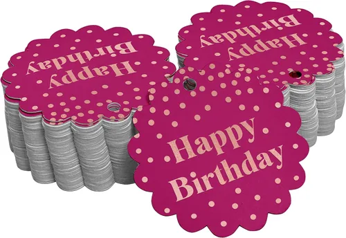 Vista 29 de Etiquetas de papel para colgar con texto en inglés «Happy Birthday» (50 unidades)