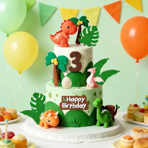 Vista 2 de Decoración de pastel de dinosaurio con temática de selva para decoración