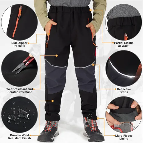 Vista 6 de Toomett Pantalones cargo de nieve para niños, niñas y niños al aire libre con forro polar suave Shell senderismo pesca esquí pantalones aislados