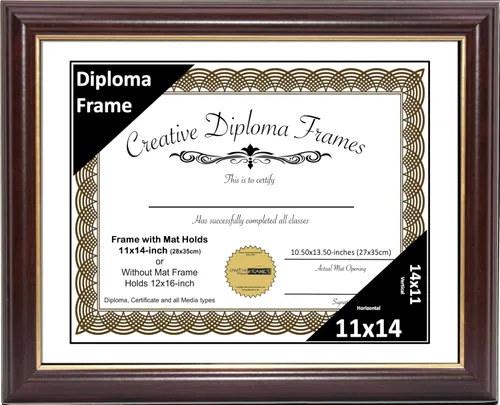 Vista 35 de Creative Picture Frames Marco para Diploma de Caoba con Borde Dorado de 12x16 pulgadas con Vidrio y Paspartú Negro y Colgadores de Pared Instalados