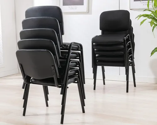Vista 9 de HNY Juego de 5 sillas negras con brazo para tableta, cómodas de poliuretano, para oficina, sala de espera, apilables, sillas de recepción con mesa