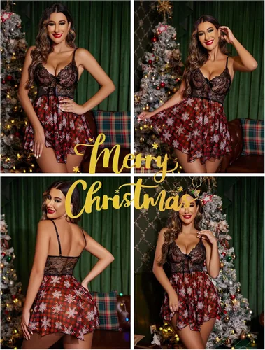 Vista 2 de Avidlove Lencería para mujer, babydoll de encaje, camisón de malla, camisón de noche, lencería seductora