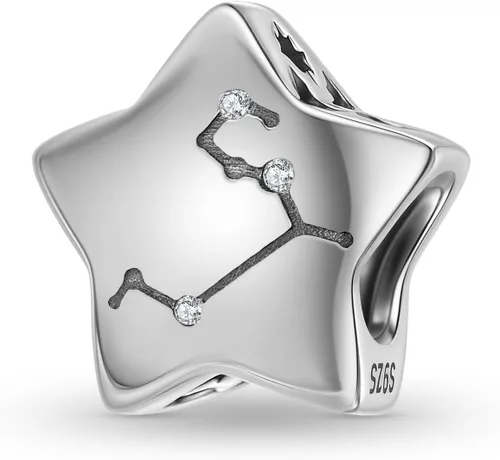 Vista 11 de Abalorio de constelación de plata de ley 925 con piedra natal para pulsera Pandora, regalo para aniversario, cumpleaños, Navidad Acuario A