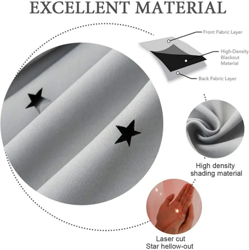 Vista 5 de UNISTAR 2 paneles de cortinas opacas y transparentes con estrellas para dormitorio, niñas, habitación de bebé, doble capa con recorte de estrellas