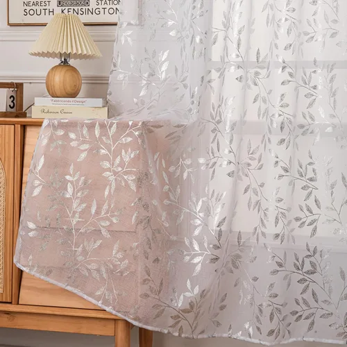 Vista 27 de Deeprove Cortinas traslúcidas color aguamarina y dorado de 63 pulgadas de largo, 2 paneles para decoración de dormitorio, cocina, decoración