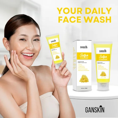 Vista 2 de Jabón de azufre - Gel de baño y cara de azufre - Limpiador facial exfoliante de azufre absorbe el exceso de aceite, reduce el aspecto de brotes