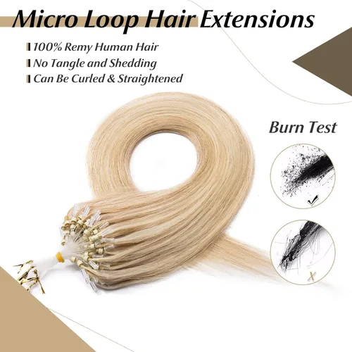 Vista 288 de SEGO Extensiones de cabello humano con micro cuentas, extensiones de cabello humano con micro bucle, lacio, natural, fusión fría, 1.76 oz/paquete