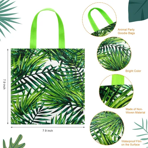 Vista 3 de Tallew 20 bolsas de fiesta con estampado de animales, bolsas de golosinas de vida silvestre, safari, selva, bolsa no tejida con diseño de hojas