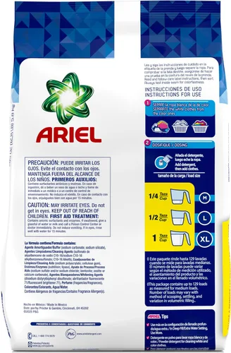 Vista 11 de Ariel Detergente para ropa en polvo, aroma original, 12.8 lbs, 129 cargas