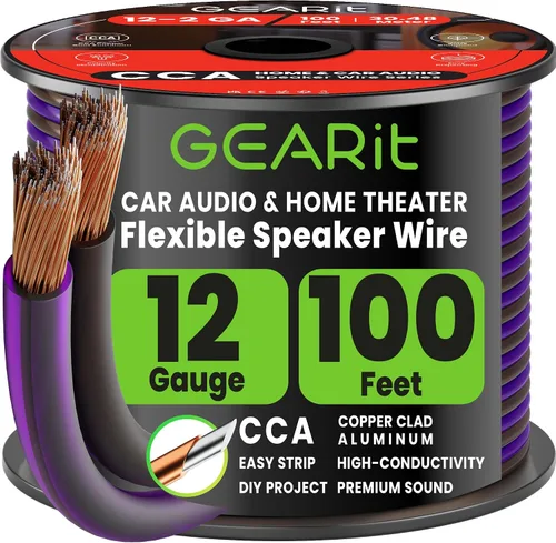 Vista 19 de GEARit Cable de altavoz de calibre 12, cable de altavoz de 20 pies para audio de automóvil, cine en casa, CCA (negro) Cable de altavoz negro