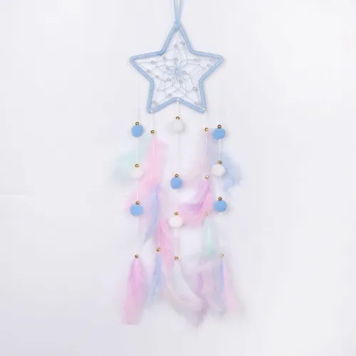 Vista 9 de Pretty Jolly - Atrapasueños azul de gato para niños, decoración de pared con pompones y plumas, atrapasueños hecho a mano para niños, decoración