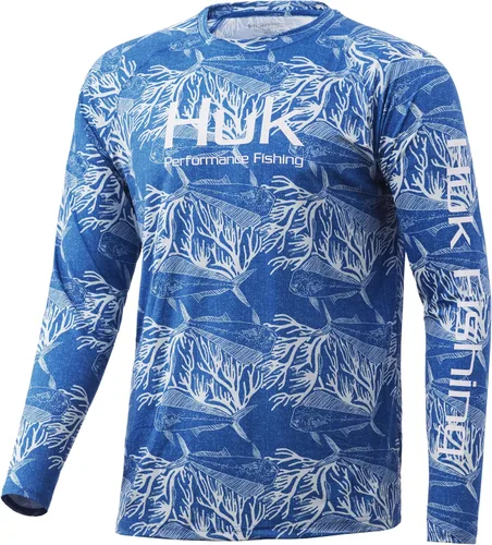 Vista 8 de Huk Pursuit Vented LS para hombre Refracción Fish Fade - San Sal/Wahoo