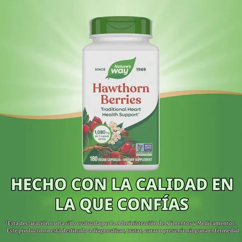 Vista 5 de Nature's Way Bayas de espino de hierbas premium, 1,530 mg por porción, 180 cápsulas (el embalaje puede variar)