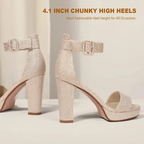Vista 5 de IDIFU Modelo IN4 Sabrina - Sandalias de tacón alto para mujer, con plataforma gruesa y correa para amarrarlas al tobillo. Ideal para fiestas o bodas