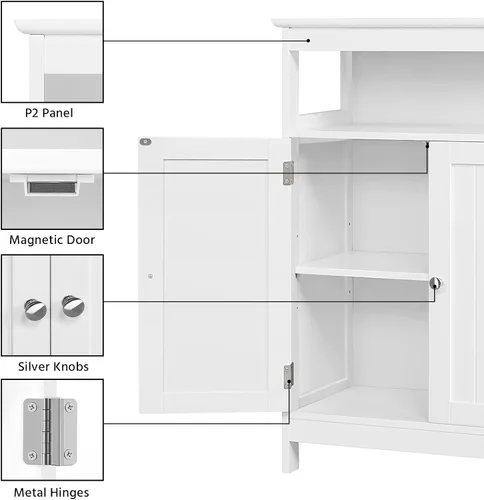 Vista 5 de Topeakmart Gabinete de almacenamiento para baño, organizador de gabinetes de madera independientes con estante ajustable y puertas dobles