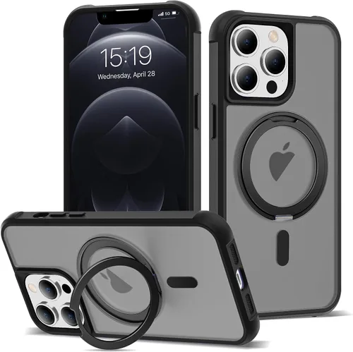 Vista 28 de Funda para iPhone 11 de 6.1 pulgadas con soporte de anillo magnético giratorio de 360°, compatible con MagSafe ligera y translúcida mate, funda