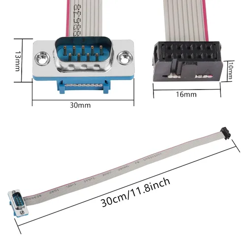 Vista 7 de DB9 a 10-Pin IDC Serial Cable, RS232 Serial Macho a 10 Pin Placa Base Header Flat Ribbon Cable (1.0 ft)