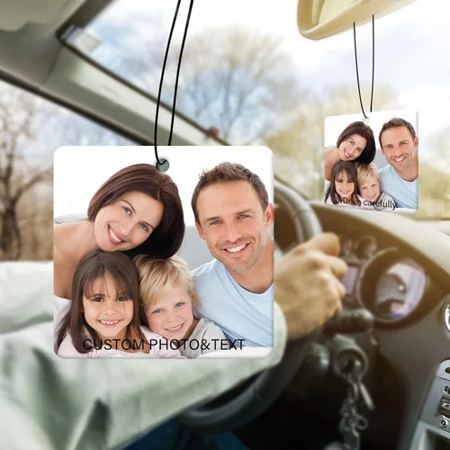 Vista 11 de Accesorios de Decoración Colgante para Auto con Foto Personalizada, Ornamento Ambientador de Auto con Imagen Personalizada de Doble Cara, Dijes