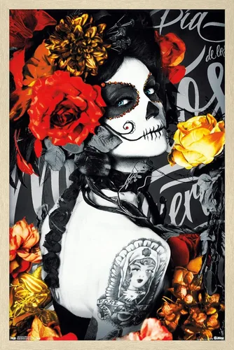Vista 7 de Trends International Día De Los Muertos - Póster de pared de tatuaje, 22.375 x 34 pulgadas, versión enmarcada en negro Versión con marco negro