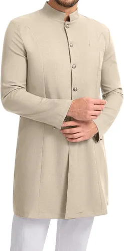 Vista 8 de YAOHUOLE Abrigos Kurta para hombre, trajes étnicos indios reales Jubba Thobe para hombres Gris