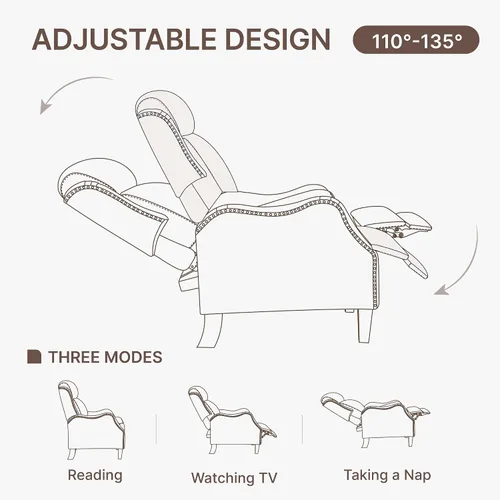 Vista 6 de KISLOT Sillón reclinable de cuero sintético con decoración de remaches, sofá individual para sala de estar y dormitorio