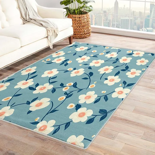 Vista 9 de Alfombra floral negra y dorada para entrada, dormitorio, cocina, 2 x 3 pulgadas, diseño de flor de cerezo de 2 x 3 pies, alfombra pequeña con diseño