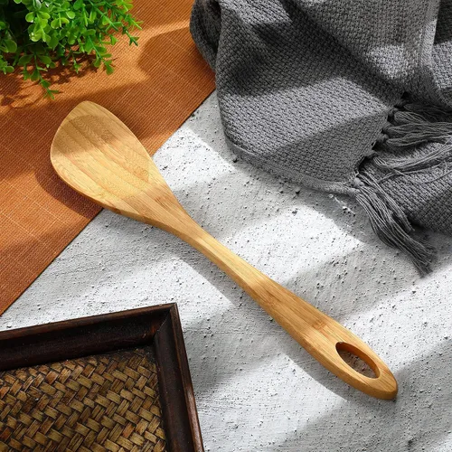 Vista 2 de 2 cucharas de madera para cocinar, cuchara de esquina de madera de 12 pulgadas, espátula de bambú, utensilios de cocina de madera, raspador