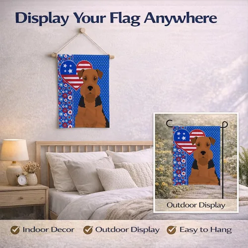 Vista 7 de Caroline's Treasures WDK5119GF - Bandera de jardín americana de Airedale Terrier de Estados Unidos, color negro y tostado, bandera decorativa