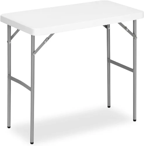 Vista 9 de Mesa plegable rectangular de 3 pies para todas las ocasiones, mesa plegable con mesa de polietileno de alta densidad y patas de acero, mesa plegable