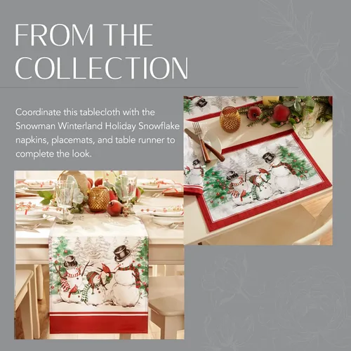Vista 5 de Elrene Home Fashions Mantel de poliéster con diseño de copo de nieve de invierno de muñeco de nieve, 70 pulgadas, redondo