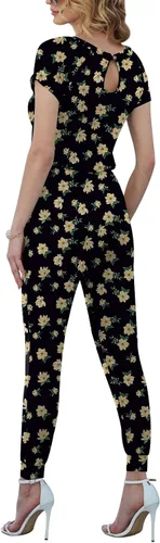 Vista 2 de DouBCQ Mono de manga corta, con cintura elástica y bolsillos, informal, para mujer