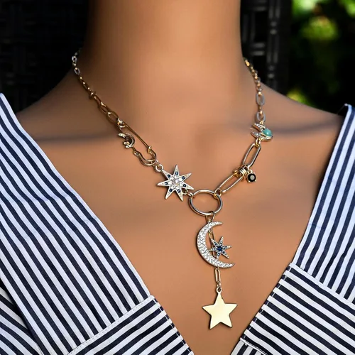 Vista 4 de Collar con dije de corazón de sol para mujer, chapado en oro de 18 quilates, collar con dije de corazón de cadena gruesa, collar de hip hop, collar