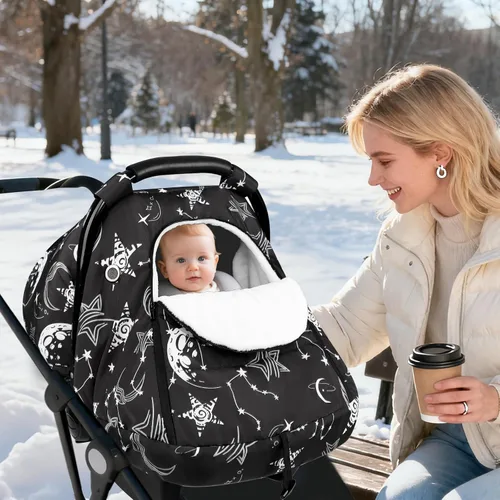 Vista 3 de GFU - Funda de asiento de coche de invierno para bebé, cubierta cálida para asiento de automóvil para bebés, toldo universal para asiento