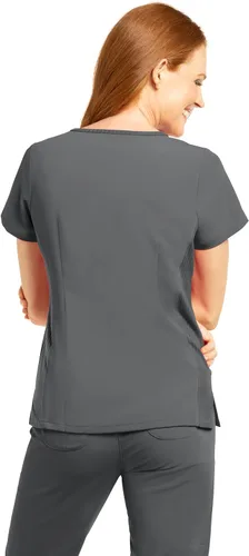 Vista 2 de Olive & Co. Camisas médicas para mujer, color gris peltre, moderno, ajustado, con cuello en V