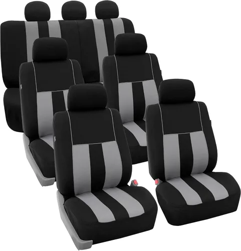 Vista 34 de FH Group Juego completo de fundas de asiento de coche de tres filas a rayas, compatible con bolsas de aire y listas para dividir, ajuste universal