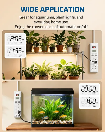 Vista 5 de DEWENWILS - Multímetro de 8 tomas con temporizador (4 temporizadas/ 4 siempre encendidas), salida digital con temporizador para luz de reptiles, luz