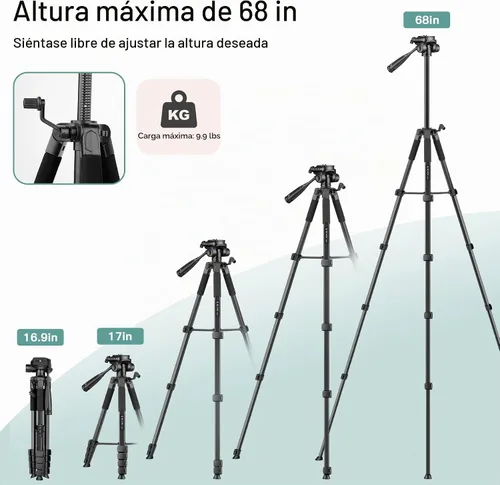 Vista 3 de Soporte de trípode para cámara, trípode de teléfono de 68 pulgadas para tableta con control remoto y soporte, trípode de viaje ligero y compacto