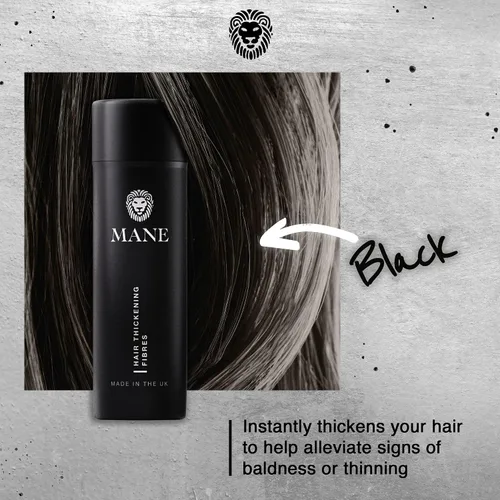 Vista 2 de Mane Fibras de construcción del cabello para mujeres y hombres, para cabello fino y delgado, peinado más grueso y completo, oculta las manchas Negro