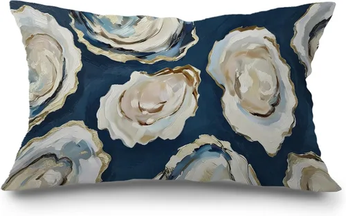 Vista 31 de Fundas de almohada costeras de langosta, fundas de almohada náuticas de langosta roja de Nueva Inglaterra con rayas azules y blancas para casa