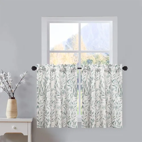 Vista 26 de VOGOL Cortinas con estampado de pájaros campestres, 30 x 24 pulgadas, 2 paneles, beige Linen Look Texture, Decorative Small Window Treatment